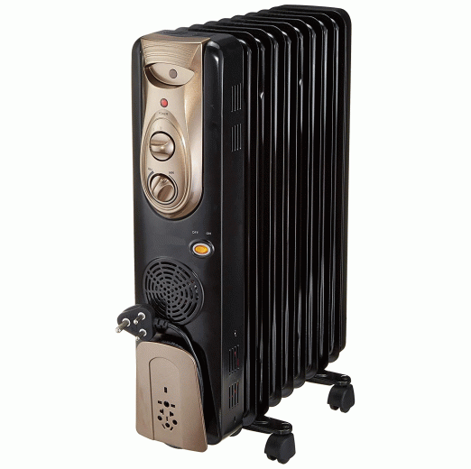 Gauryog Brand - Zanibo ZOH-9 Fin Oil Filled Radiator 2400 Watts Room Heater with Fan (Black, Champagne Gold)